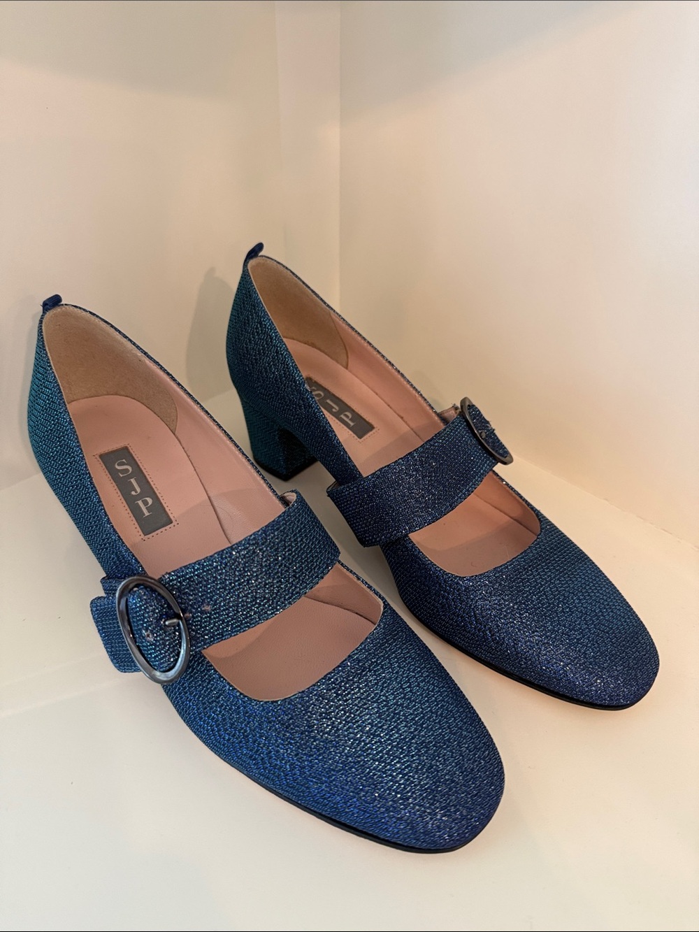 SJP by Sarah Jessica Parker
 Navy Metallic Mary Jane Block Heel Pumps